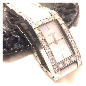 DKNY White Ceramic and Rhinestone Wrist Watch
